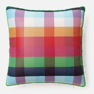 New! Kate Spade Multi Color Plaid w/ Green Trim 20" Square Accent Throw Pillow